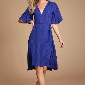 Lulu's "Farah Royal Blue Print Midi Wrap Dress" XS